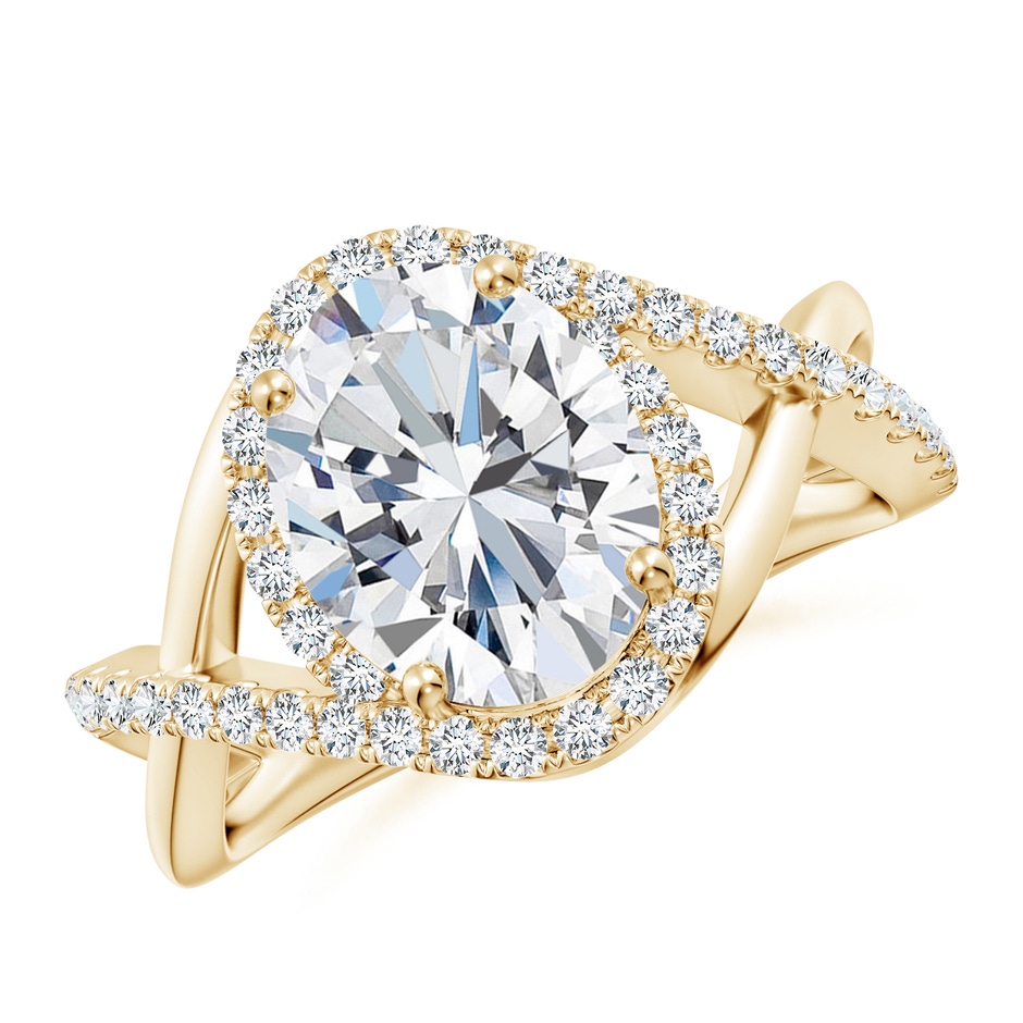 10x8mm FGVS Oval Lab-Grown Diamond Criss Cross Shank Engagement Ring with Accents in Yellow Gold 