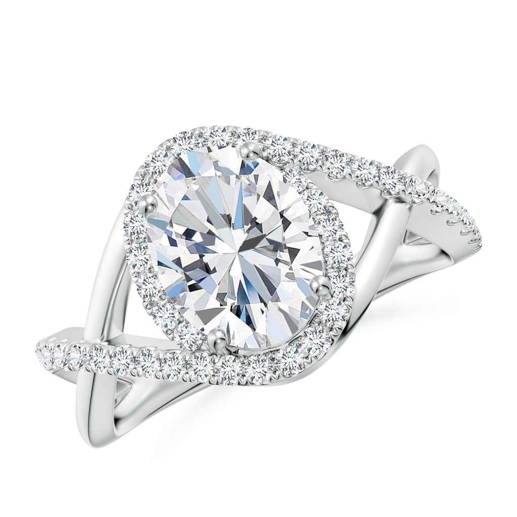 9x7mm FGVS Oval Lab-Grown Diamond Criss Cross Shank Engagement Ring with Accents in 18K White Gold