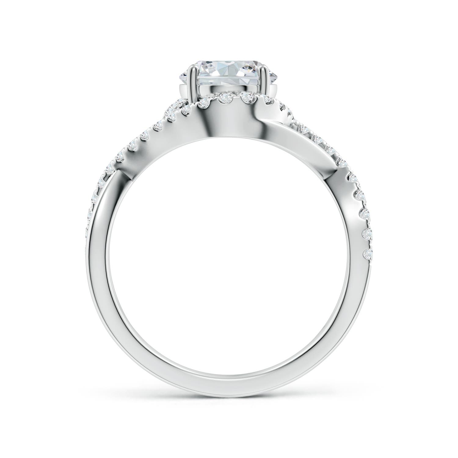 9x7mm FGVS Oval Lab-Grown Diamond Criss Cross Shank Engagement Ring with Accents in 18K White Gold - side 2