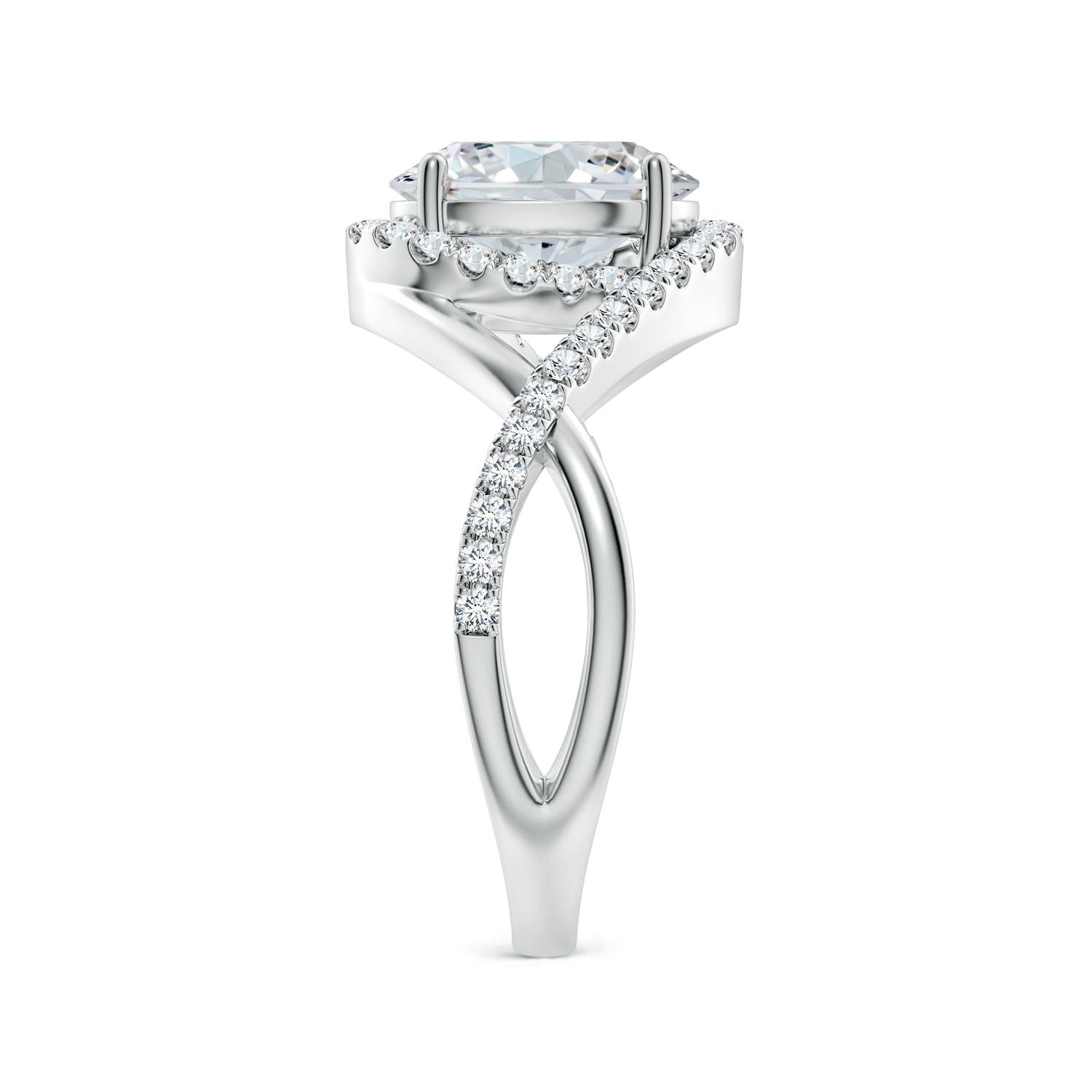 9x7mm FGVS Oval Lab-Grown Diamond Criss Cross Shank Engagement Ring with Accents in 18K White Gold - side 3