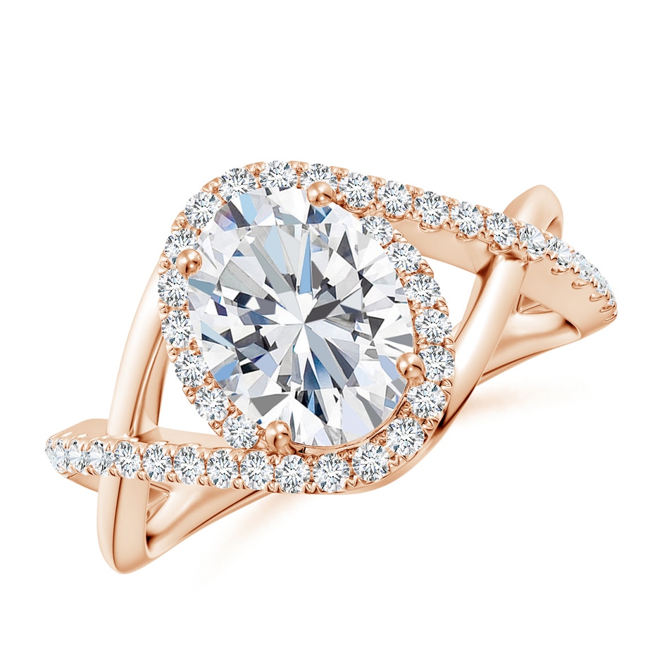 9x7mm FGVS Oval Lab-Grown Diamond Criss Cross Shank Engagement Ring with Accents in Rose Gold 