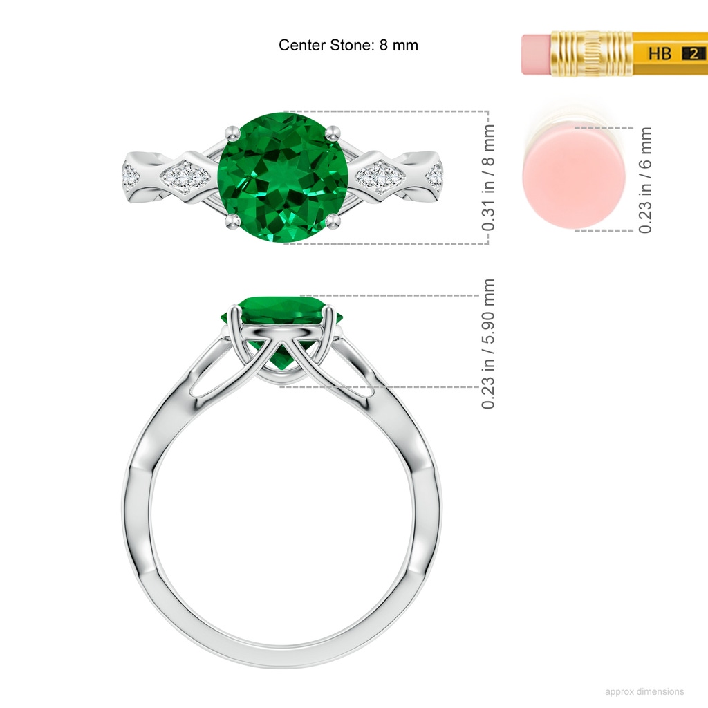 8mm Labgrown Round Lab-Grown Emerald Wavy Shank Engagement Ring with Accents in White Gold ruler