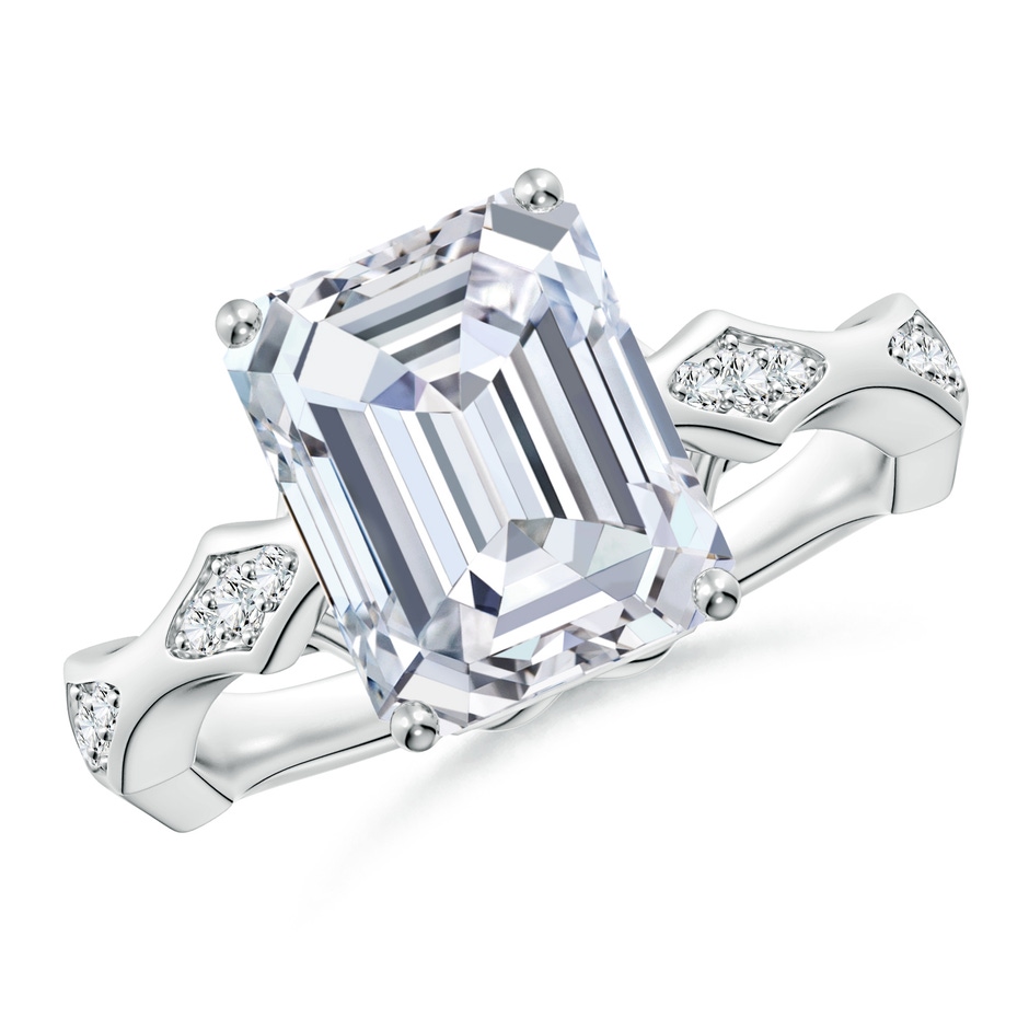 10x7mm FGVS Emerald-Cut Lab-Grown Diamond Wavy Shank Engagement Ring with Accents in White Gold 