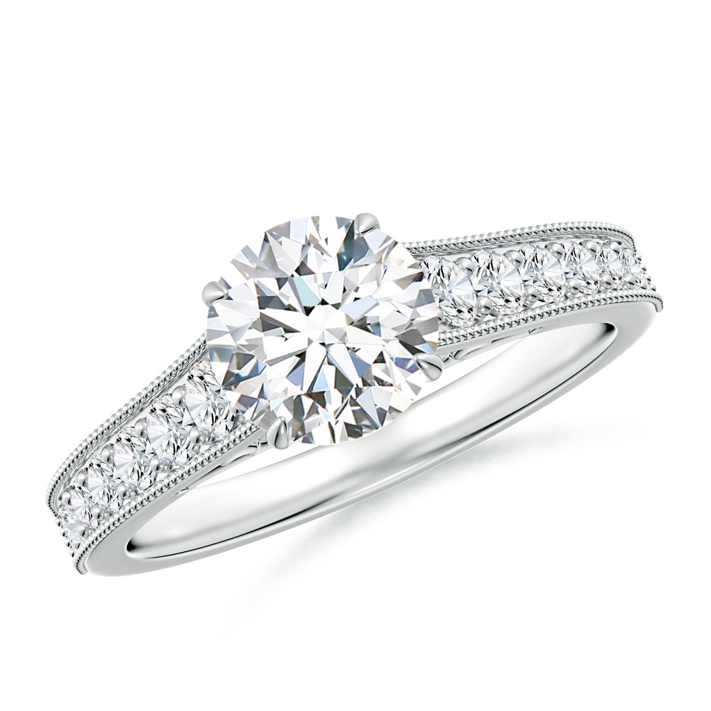 7mm FGVS Vintage Inspired Round Lab-Grown Diamond Engagement Ring with Milgrain in White Gold