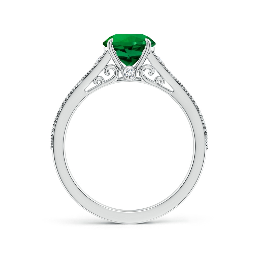 7mm Labgrown Vintage Inspired Round Lab-Grown Emerald Engagement Ring with Milgrain in White Gold Side 199