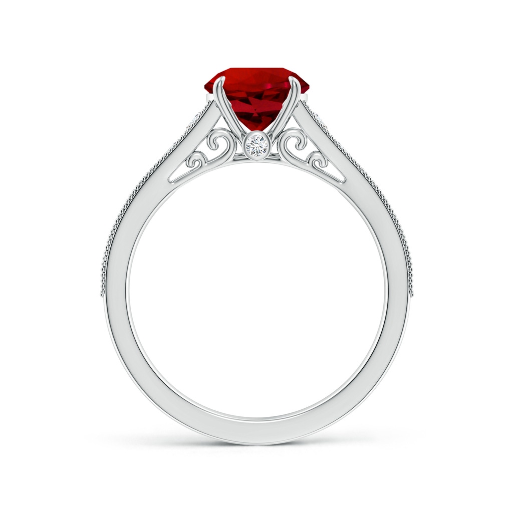 7mm Labgrown Vintage Inspired Round Lab-Grown Ruby Engagement Ring with Milgrain in White Gold Side 199