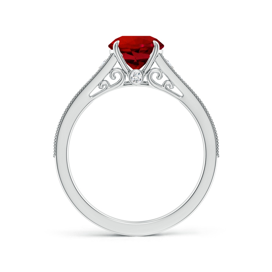 7mm Labgrown Vintage Inspired Round Lab-Grown Ruby Engagement Ring with Milgrain in White Gold side 199