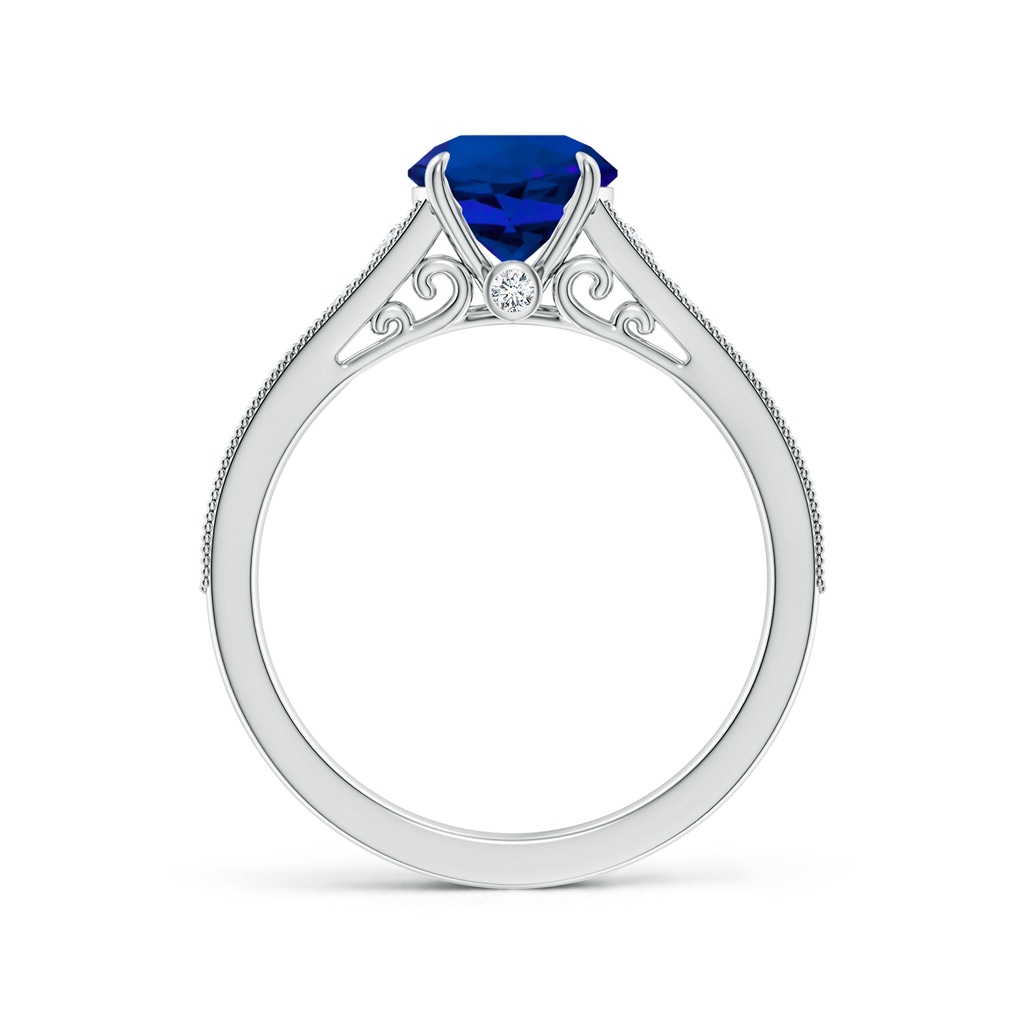 7mm Labgrown Vintage Inspired Round Lab-Grown Blue Sapphire Engagement Ring with Milgrain in White Gold Side 199