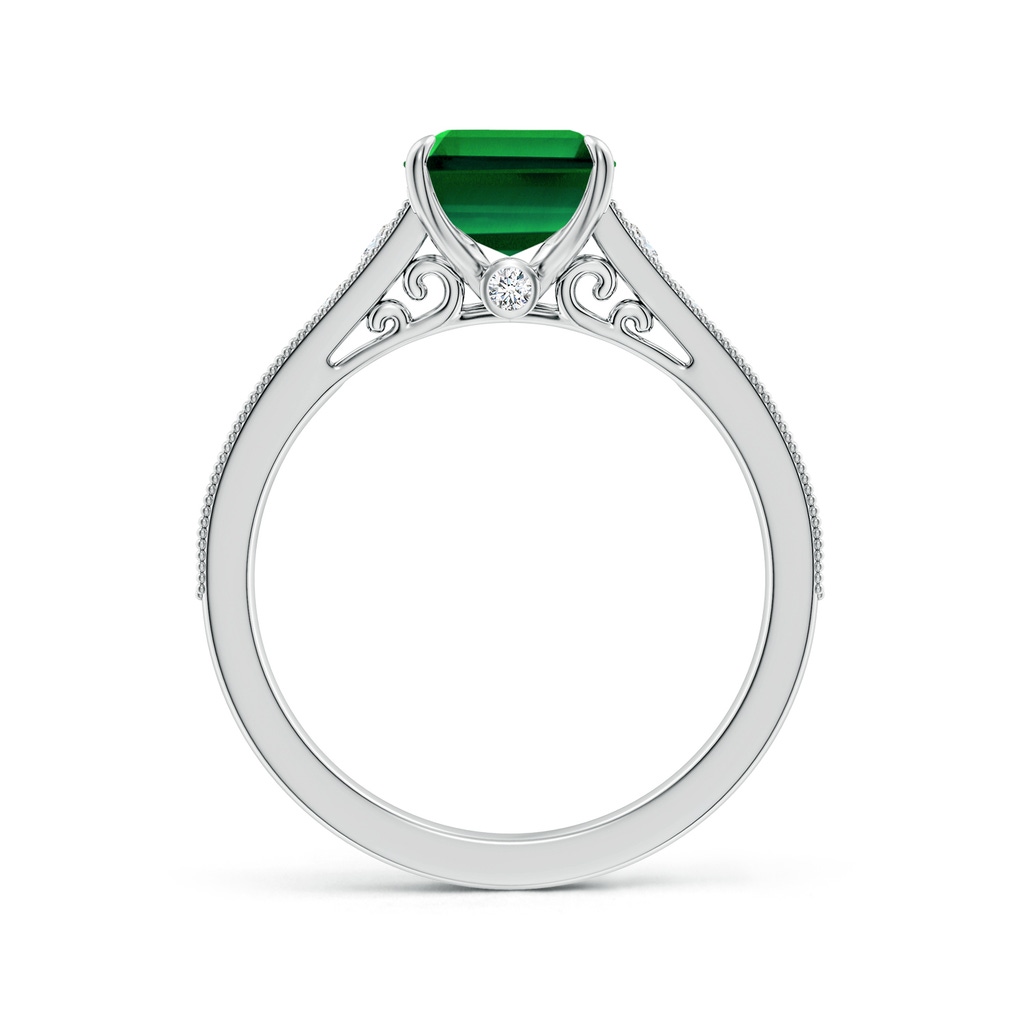 9x7mm Labgrown Vintage Inspired Emerald-Cut Lab-Grown Emerald Engagement Ring with Milgrain in White Gold Side 199