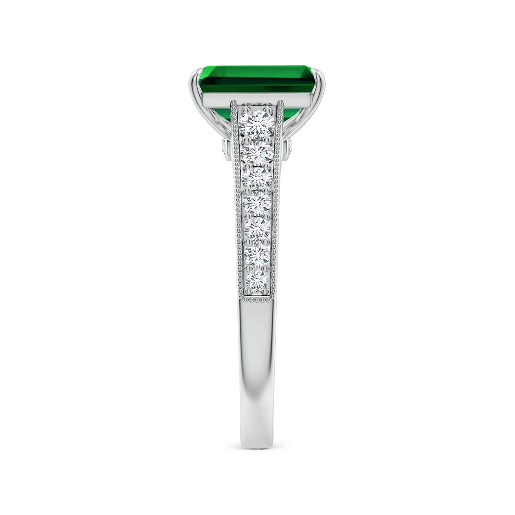 9x7mm Labgrown Vintage Inspired Emerald-Cut Lab-Grown Emerald Engagement Ring with Milgrain in White Gold Side 299