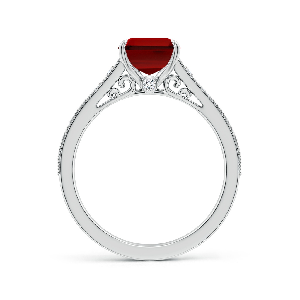 9x7mm Labgrown Vintage Inspired Emerald-Cut Lab-Grown Ruby Engagement Ring with Milgrain in White Gold Side 199