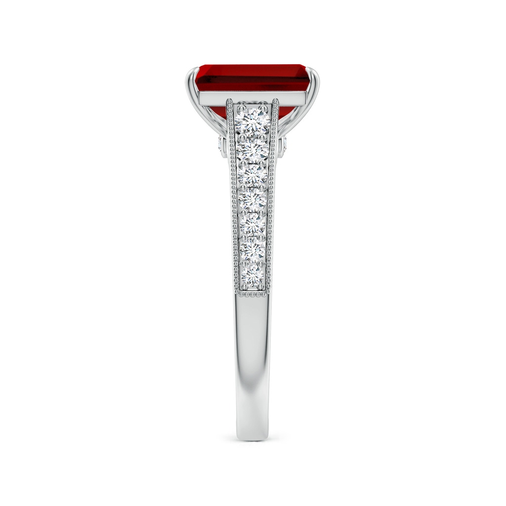 9x7mm Labgrown Vintage Inspired Emerald-Cut Lab-Grown Ruby Engagement Ring with Milgrain in White Gold Side 299