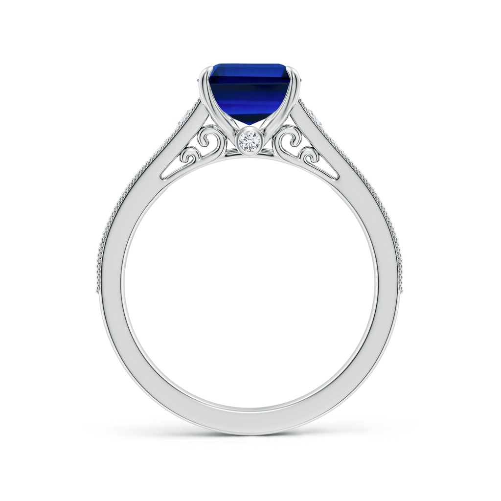 9x7mm Labgrown Vintage Inspired Emerald-Cut Lab-Grown Blue Sapphire Engagement Ring with Milgrain in White Gold Side 199
