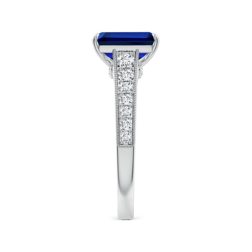 9x7mm Labgrown Vintage Inspired Emerald-Cut Lab-Grown Blue Sapphire Engagement Ring with Milgrain in White Gold Side 299