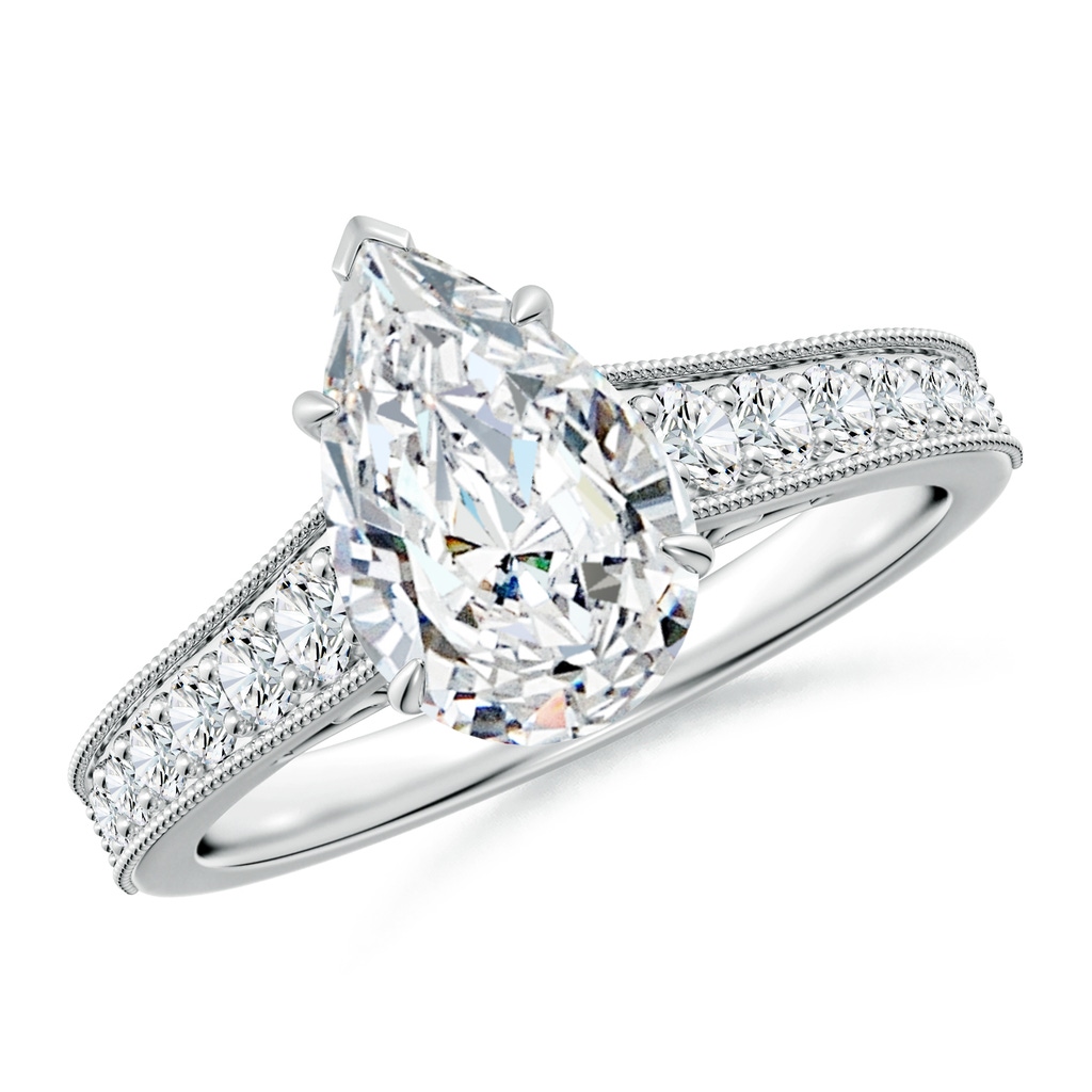 11x7mm FGVS Vintage Inspired Pear-Shaped Lab-Grown Diamond Engagement Ring with Milgrain in White Gold