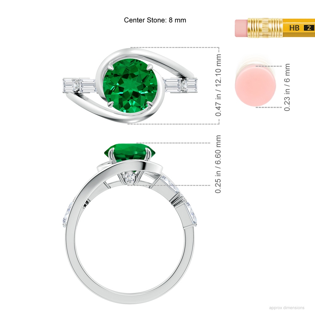 8mm Labgrown Vintage Inspired Round Lab-Grown Emerald Bypass Shank Engagement Ring in White Gold ruler