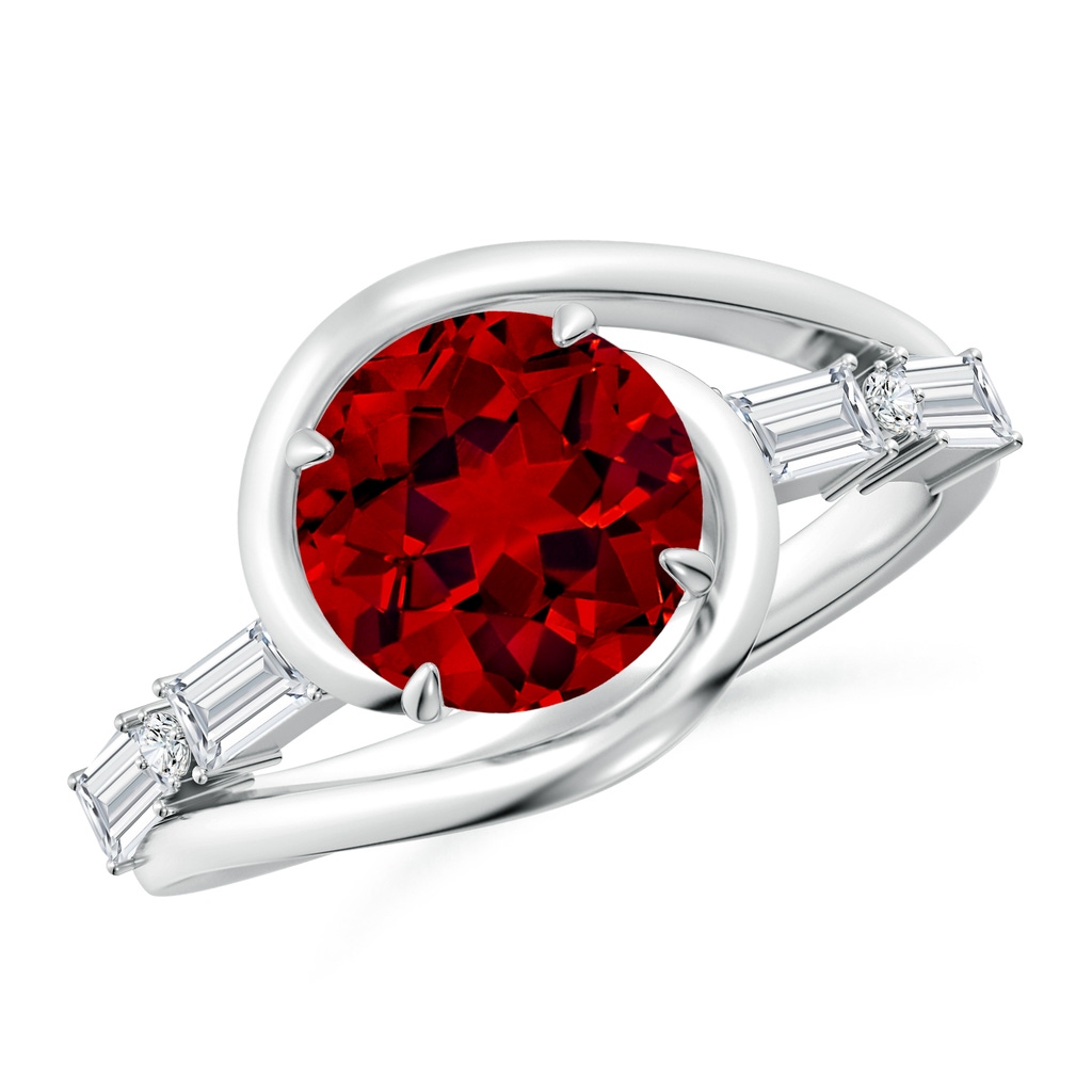 8mm Labgrown Vintage Inspired Round Lab-Grown Ruby Bypass Shank Engagement Ring in White Gold