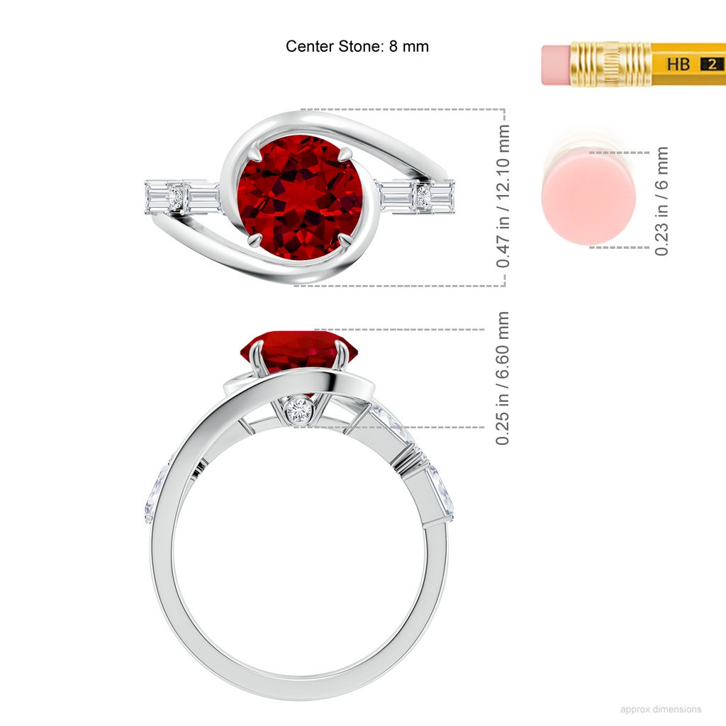 8mm Labgrown Vintage Inspired Round Lab-Grown Ruby Bypass Shank Engagement Ring in White Gold ruler