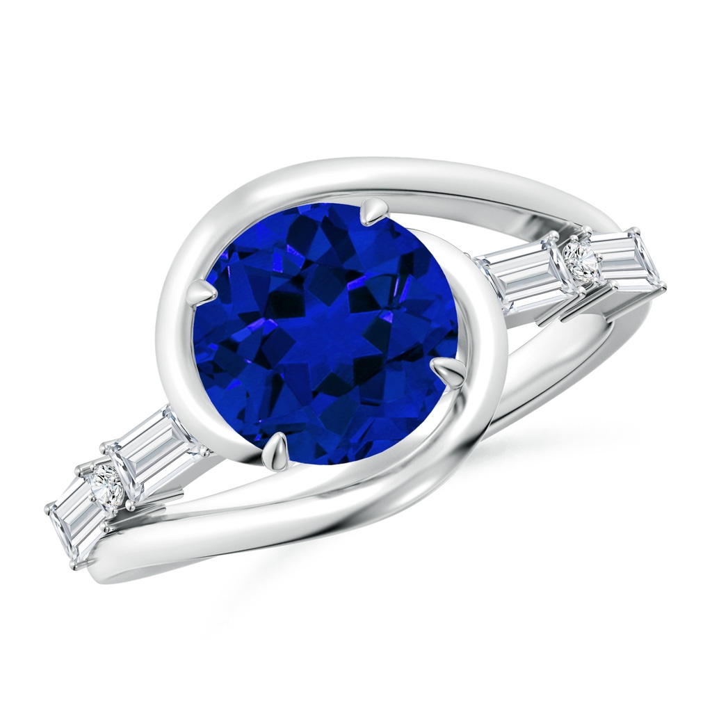 8mm Labgrown Vintage Inspired Round Lab-Grown Blue Sapphire Bypass Shank Engagement Ring in White Gold
