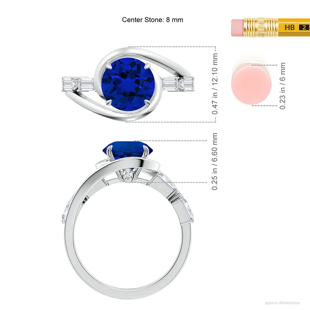 8mm Labgrown Vintage Inspired Round Lab-Grown Blue Sapphire Bypass Shank Engagement Ring in White Gold ruler