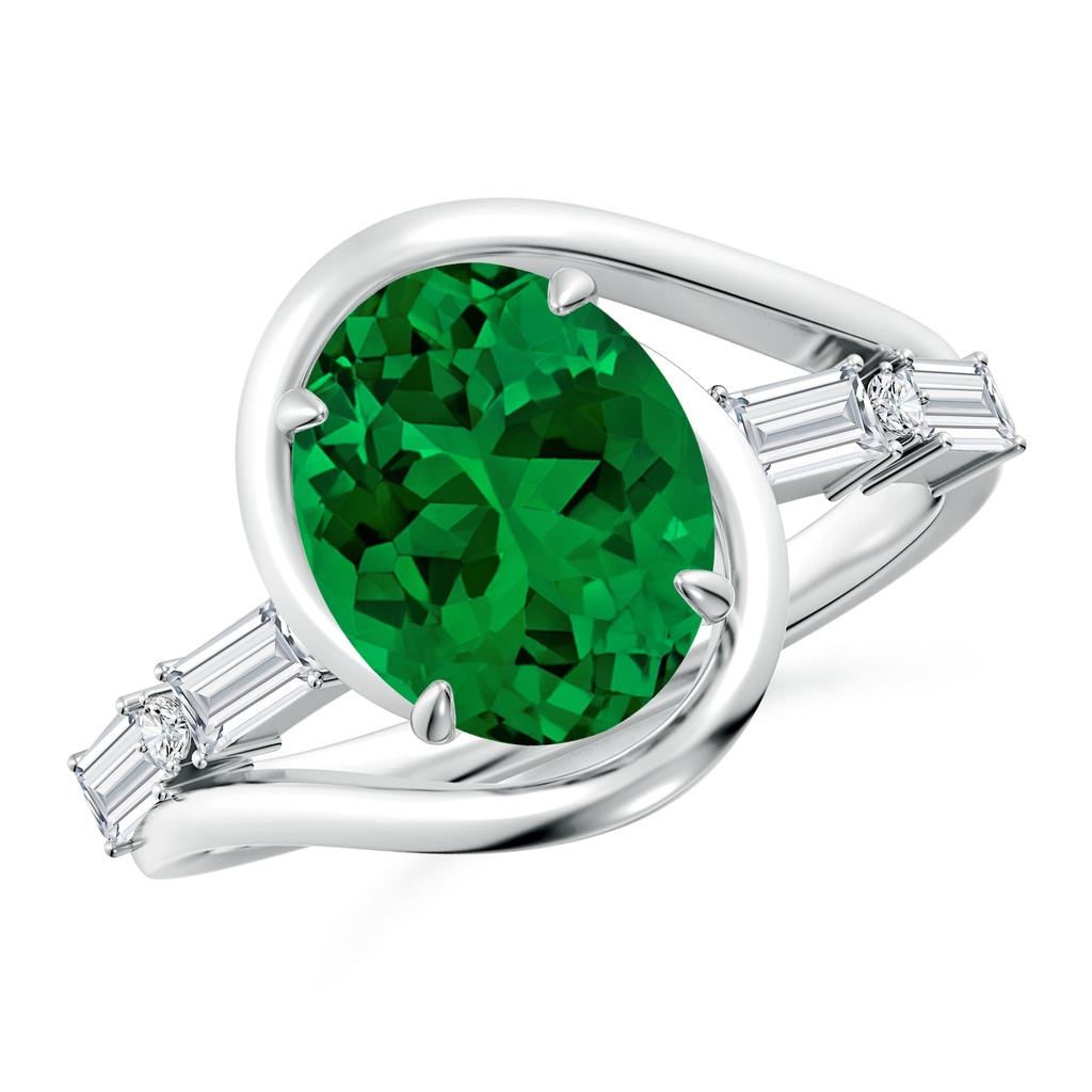 10x8mm Labgrown Vintage Inspired Oval Lab-Grown Emerald Bypass Shank Engagement Ring in White Gold 