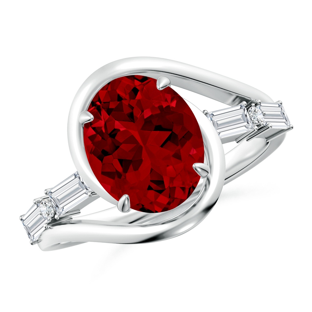 10x8mm Labgrown Vintage Inspired Oval Lab-Grown Ruby Bypass Shank Engagement Ring in White Gold
