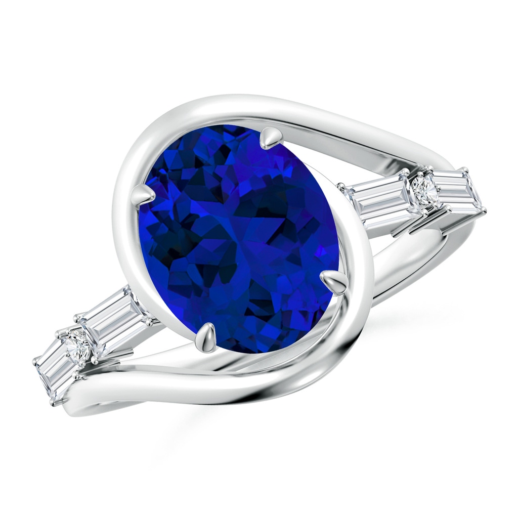 10x8mm Labgrown Vintage Inspired Oval Lab-Grown Blue Sapphire Bypass Shank Engagement Ring in White Gold