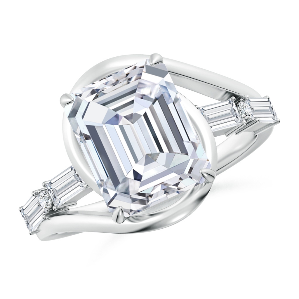 10x7mm FGVS Vintage Inspired Emerald-Cut Lab-Grown Diamond Bypass Shank Engagement Ring in White Gold