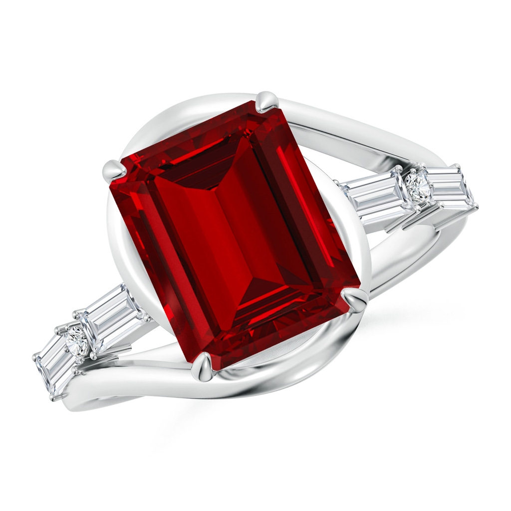 10x8mm Labgrown Vintage Inspired Emerald-Cut Lab-Grown Ruby Bypass Shank Engagement Ring in White Gold