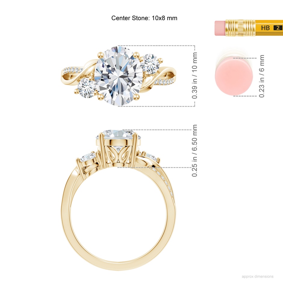 10x8mm FGVS Nature Inspired Oval Lab-Grown Diamond Twisted Vine Engagement Ring in Yellow Gold ruler