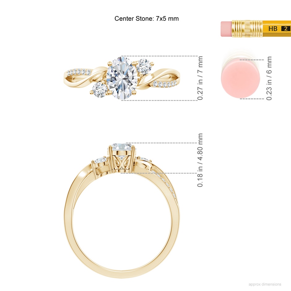7x5mm FGVS Nature Inspired Oval Lab-Grown Diamond Twisted Vine Engagement Ring in 10K Yellow Gold ruler
