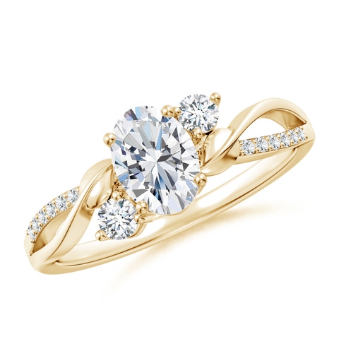 7x5mm FGVS Nature Inspired Oval Lab-Grown Diamond Twisted Vine Engagement Ring in 18K Yellow Gold