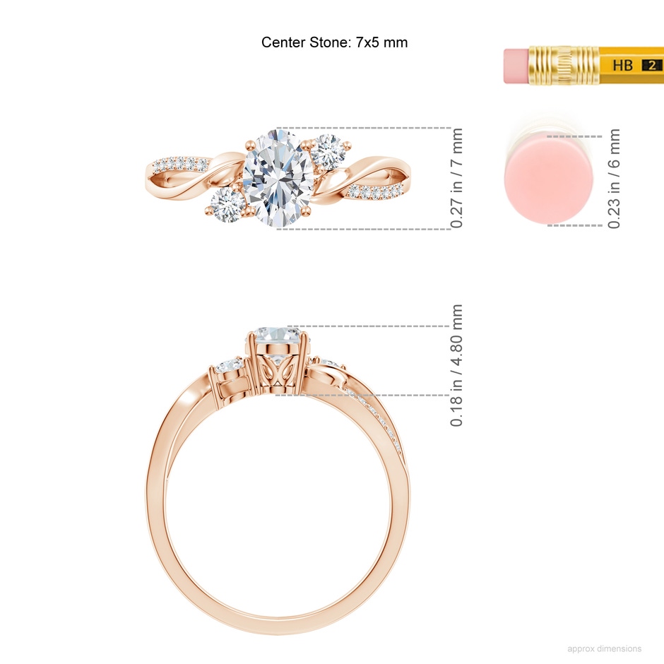 7x5mm FGVS Nature Inspired Oval Lab-Grown Diamond Twisted Vine Engagement Ring in Rose Gold ruler