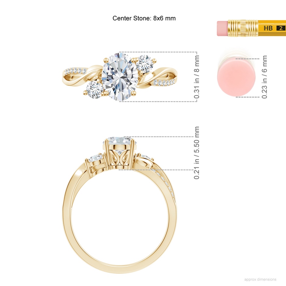 8x6mm FGVS Nature Inspired Oval Lab-Grown Diamond Twisted Vine Engagement Ring in Yellow Gold ruler