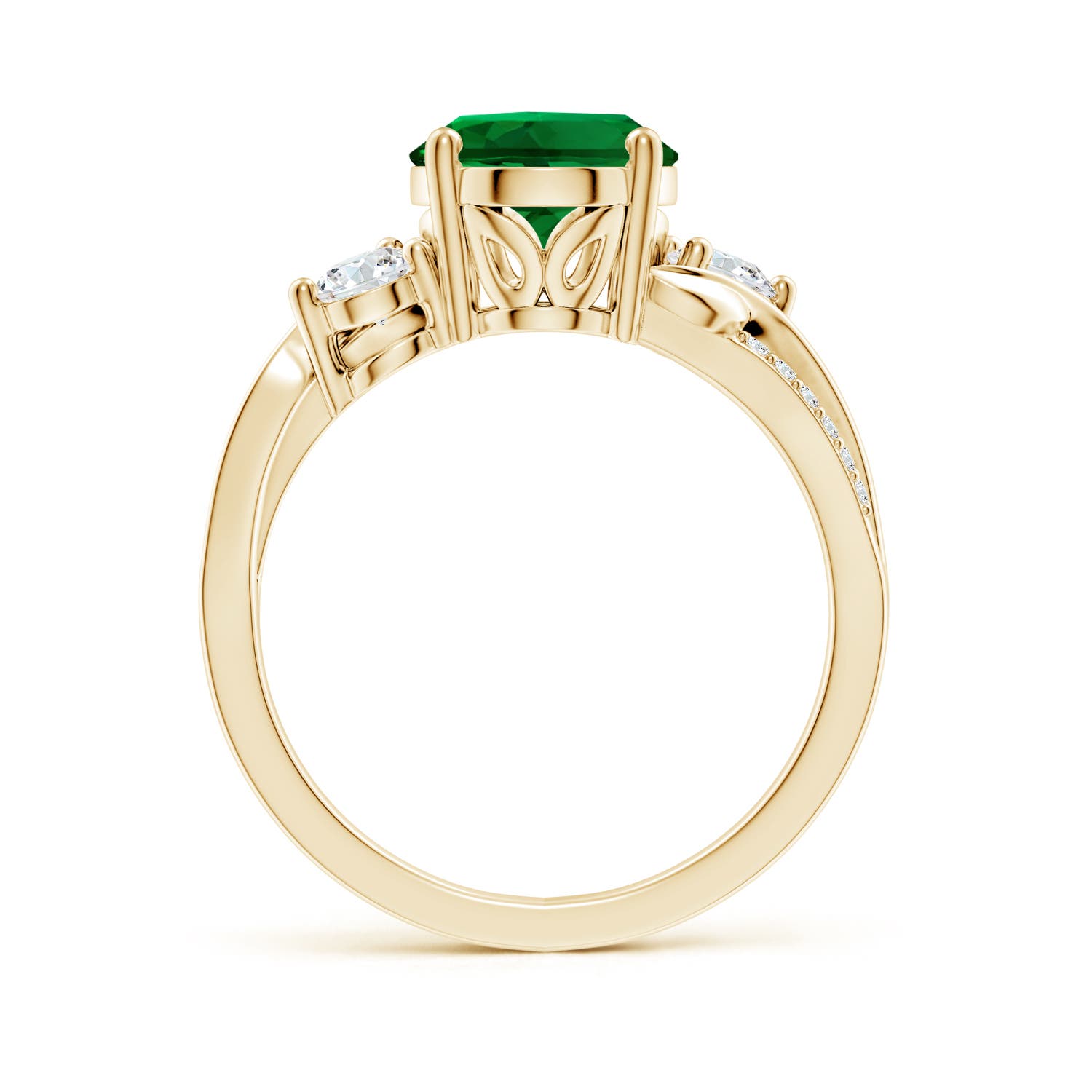 10x8mm Labgrown Nature Inspired Oval Lab-Grown Emerald Twisted Vine Engagement Ring in 18K Yellow Gold