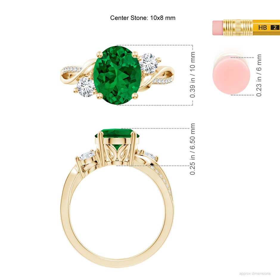 10x8mm Labgrown Nature Inspired Oval Lab-Grown Emerald Twisted Vine Engagement Ring in 18K Yellow Gold ruler