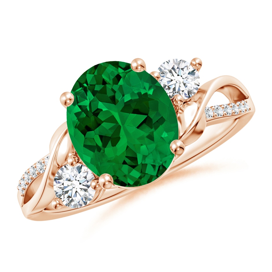 10x8mm Labgrown Nature Inspired Oval Lab-Grown Emerald Twisted Vine Engagement Ring in Rose Gold 