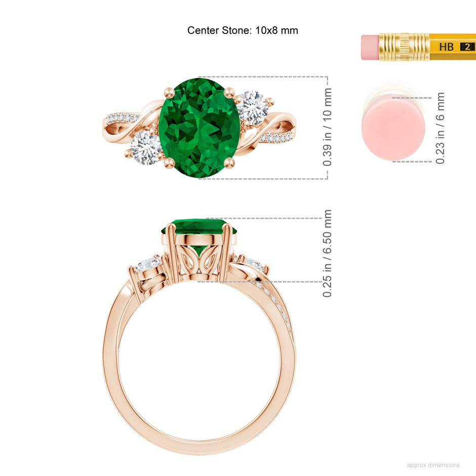 10x8mm Labgrown Nature Inspired Oval Lab-Grown Emerald Twisted Vine Engagement Ring in Rose Gold ruler