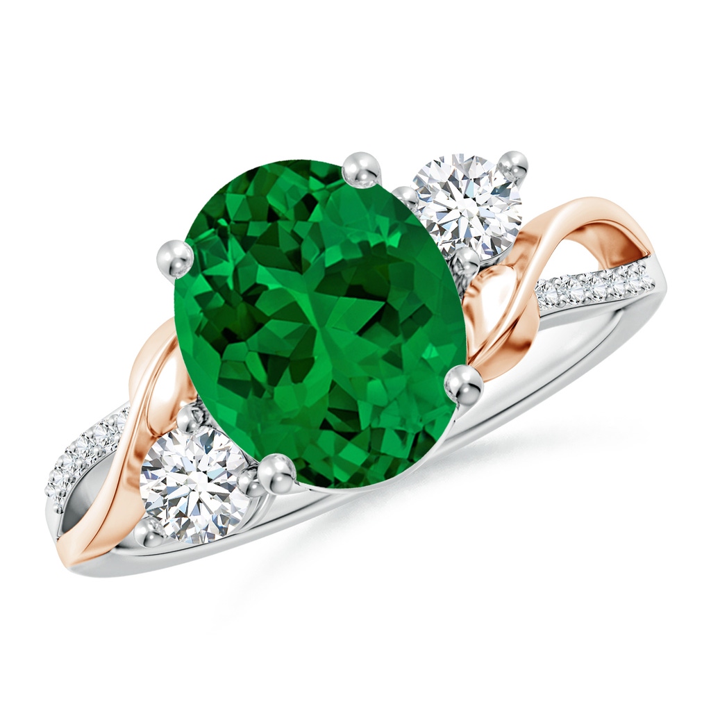 10x8mm Labgrown Nature Inspired Oval Lab-Grown Emerald Twisted Vine Engagement Ring in White Gold Rose Gold