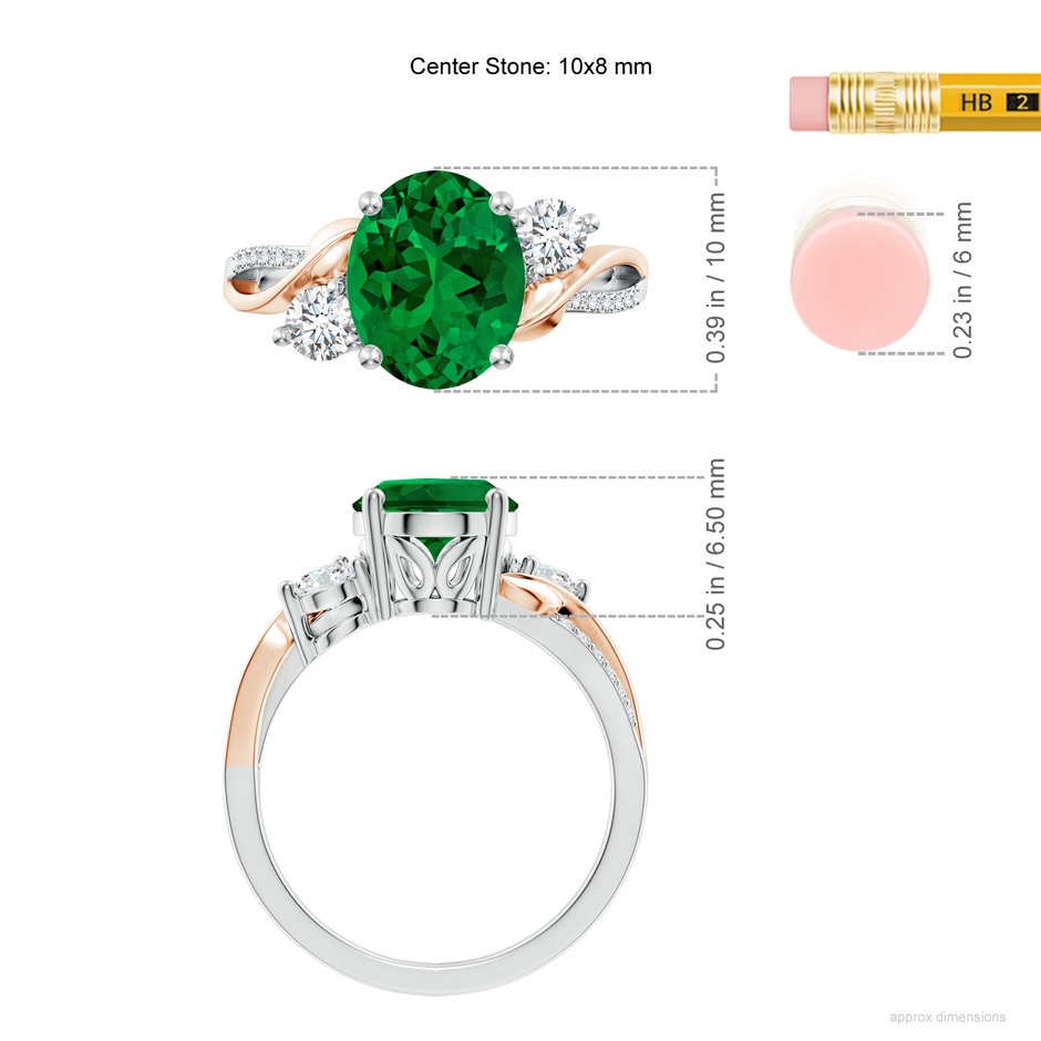 10x8mm Labgrown Nature Inspired Oval Lab-Grown Emerald Twisted Vine Engagement Ring in White Gold Rose Gold ruler