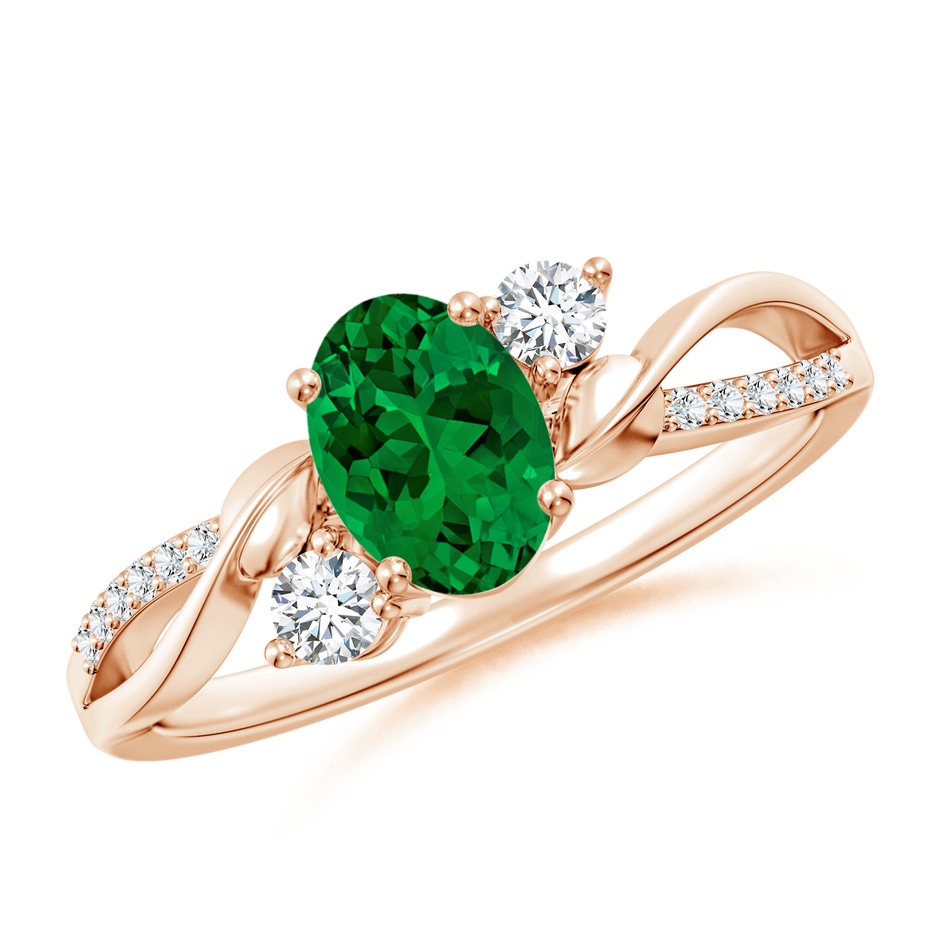 7x5mm Labgrown Nature Inspired Oval Lab-Grown Emerald Twisted Vine Engagement Ring in Rose Gold 