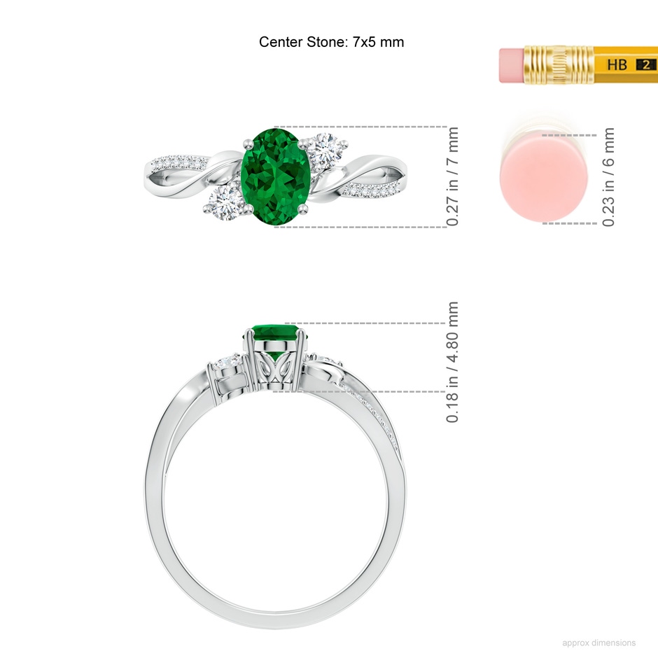 7x5mm Labgrown Nature Inspired Oval Lab-Grown Emerald Twisted Vine Engagement Ring in White Gold ruler