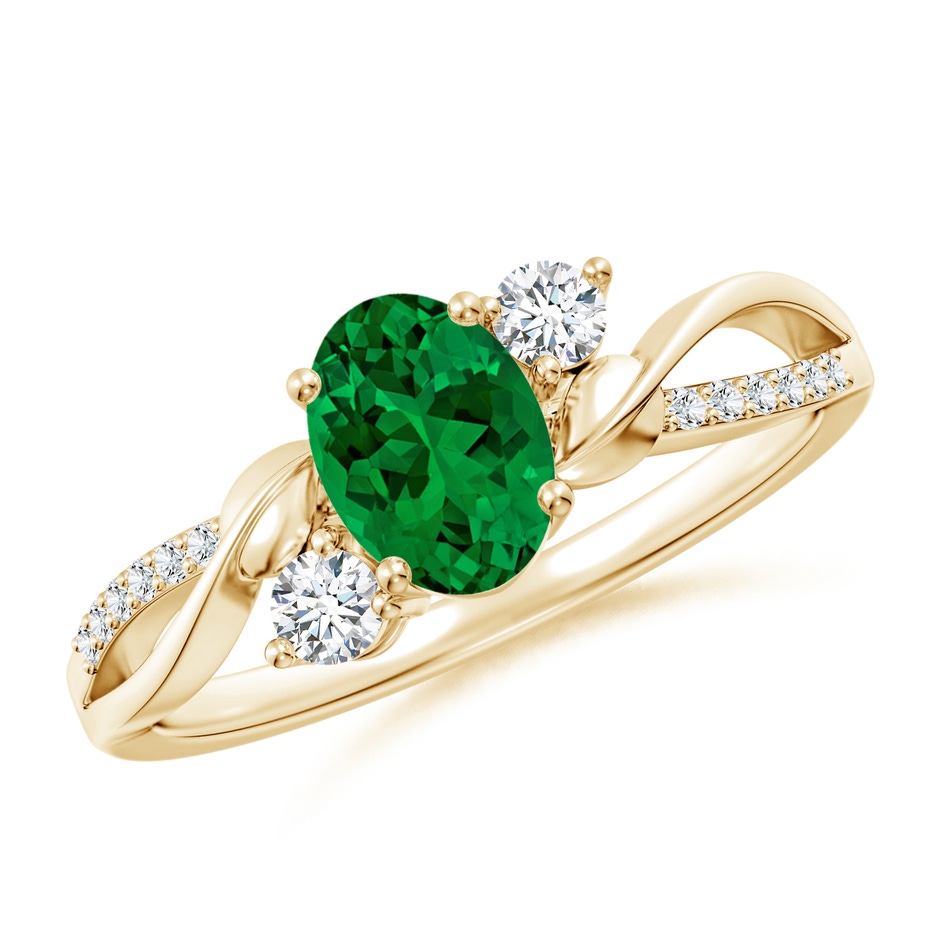 7x5mm Labgrown Nature Inspired Oval Lab-Grown Emerald Twisted Vine Engagement Ring in Yellow Gold 