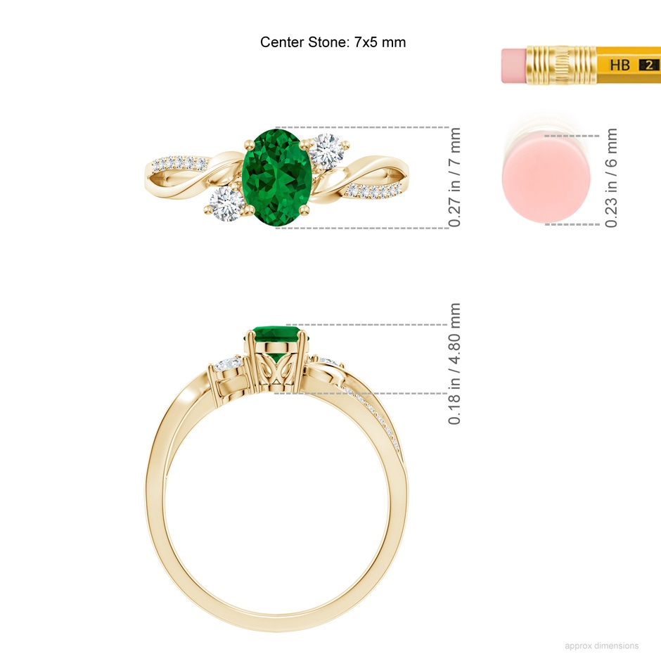 7x5mm Labgrown Nature Inspired Oval Lab-Grown Emerald Twisted Vine Engagement Ring in Yellow Gold ruler