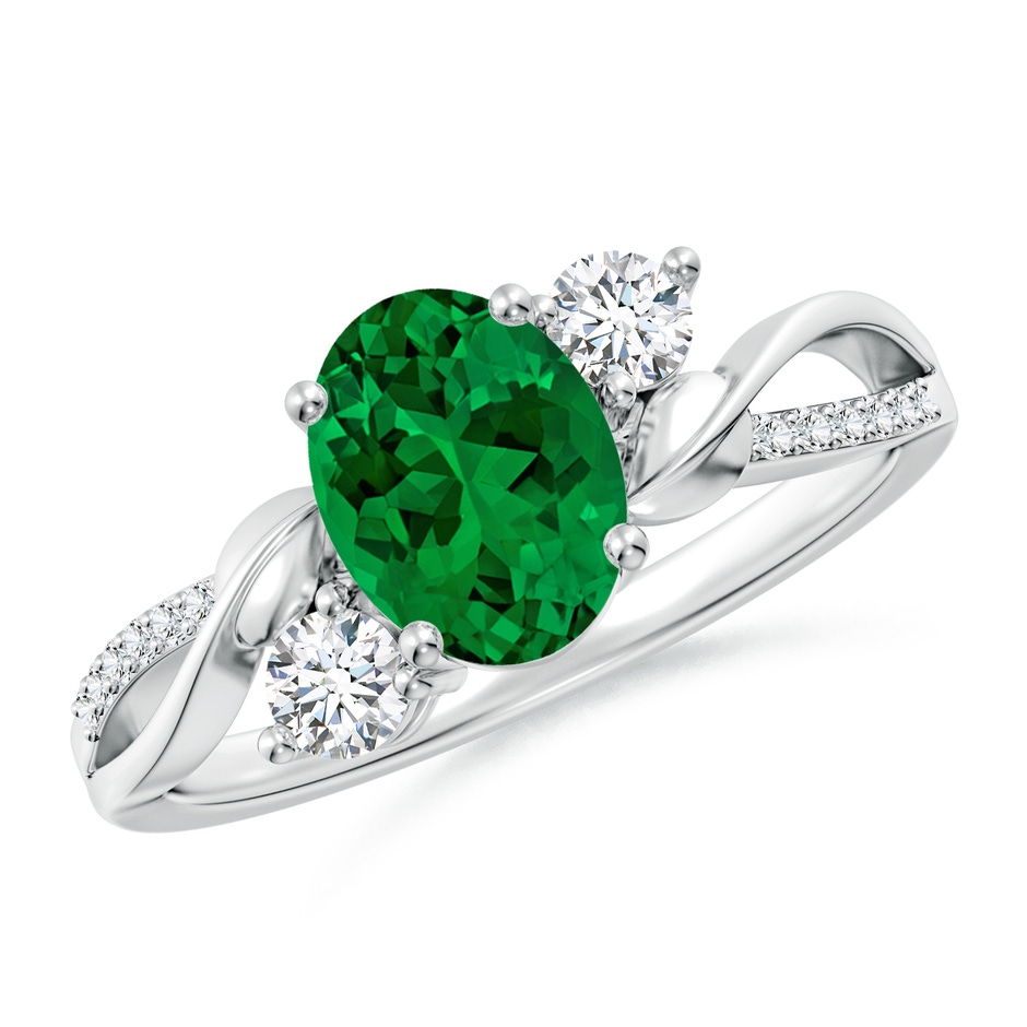 8x6mm Labgrown Nature Inspired Oval Lab-Grown Emerald Twisted Vine Engagement Ring in 18K White Gold 