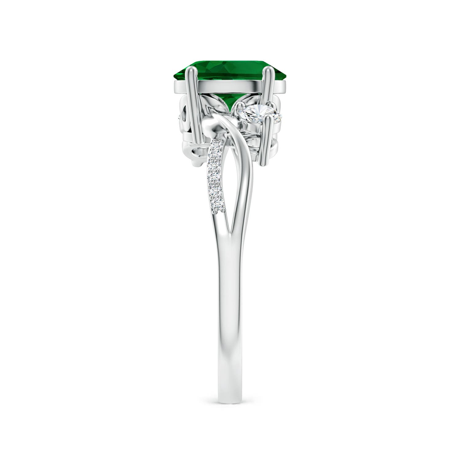 8x6mm Labgrown Nature Inspired Oval Lab-Grown Emerald Twisted Vine Engagement Ring in 18CT White Gold - side 3