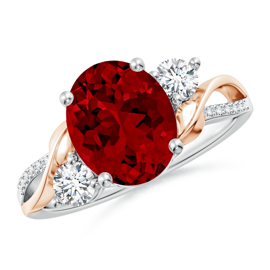 10x8mm Labgrown Nature Inspired Oval Lab-Grown Ruby Twisted Vine Engagement Ring in White Gold Rose Gold