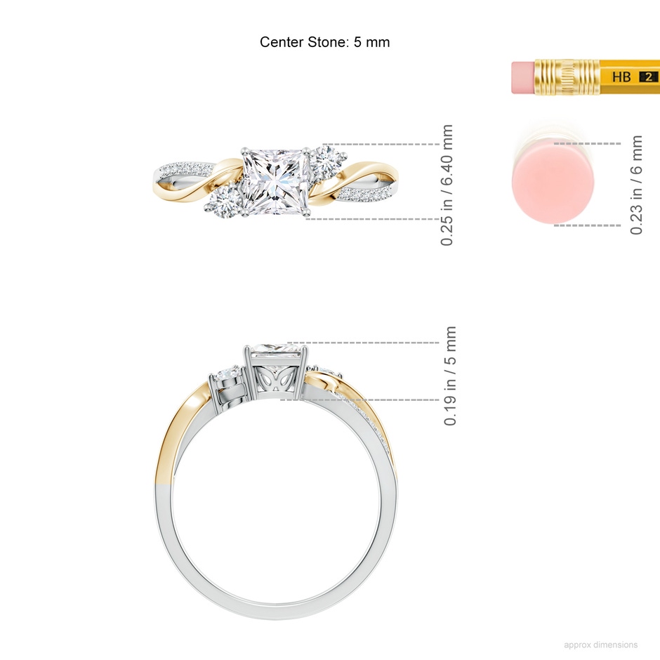 5mm FGVS Nature Inspired Princess-Cut Lab-Grown Diamond Twisted Vine Engagement Ring in 18K White Gold 18K Yellow Gold ruler