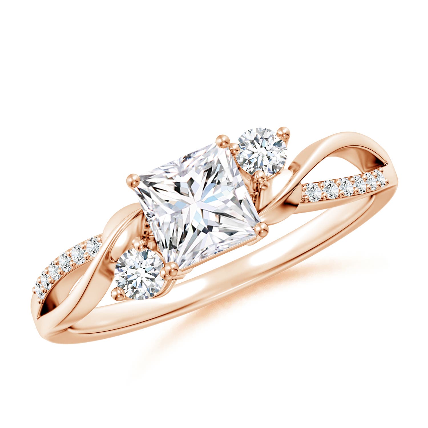 5mm FGVS Nature Inspired Princess-Cut Lab-Grown Diamond Twisted Vine Engagement Ring in Rose Gold