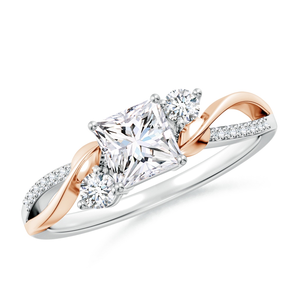 5mm FGVS Nature Inspired Princess-Cut Lab-Grown Diamond Twisted Vine Engagement Ring in White Gold Rose Gold